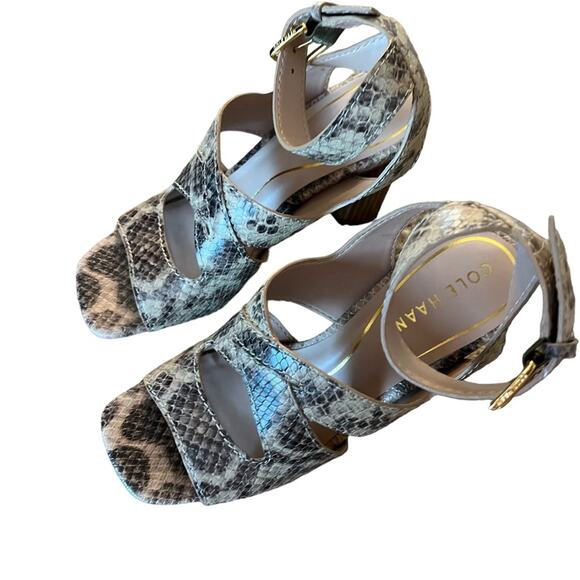Cole Haan Reina City Sandals Leather Snake Print Ankle Strap Heels NEW Size 7 - Picture 2 of 10